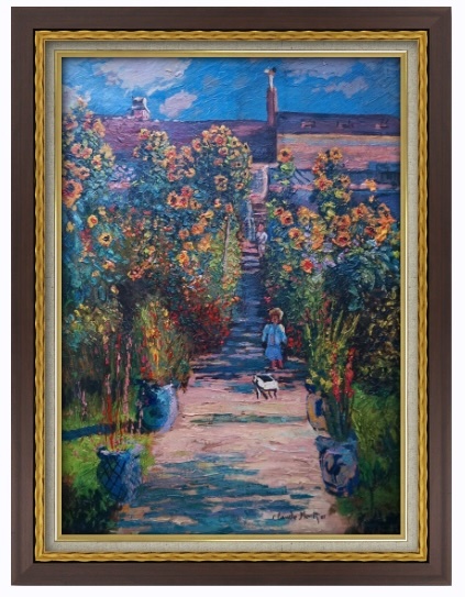 印象派　モネ　油彩 肉筆 模写　「ヴェトゥイユの画家の庭園」 印象派 モネ 油彩 肉筆 模写 「ヴェトゥイユの画家の庭園