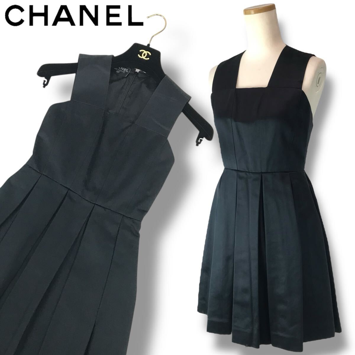 ☆プリーツが可愛い☆【CHANEL】ノースリーブワンピースドレス a7 正規品 CHANEL シャネル ノースリーブ ワンピース フォーマル