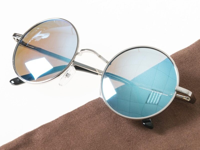 伊達メガネ 偏光サングラス 丸眼鏡 収納ポーチ付#ブルーレンズ_画像2
