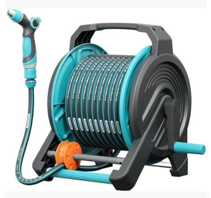 壁掛け/ポータブルガーデンホースリール 多機能ノズル ウォーターホースリール 4層複合水道管 多彩なスプレーモード (42.5m)
