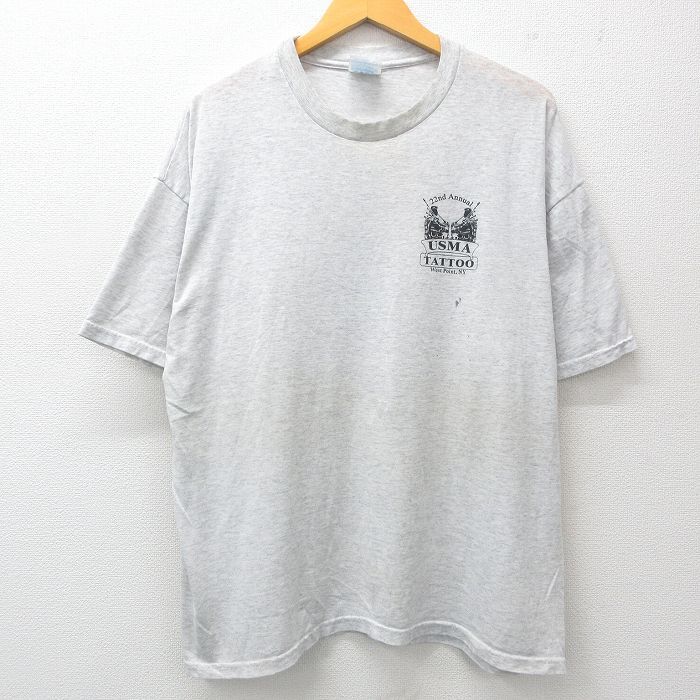 XL/古着 ヘインズ 半袖 ビンテージ Tシャツ メンズ 00s USMA タトゥー 大きいサイズ クルーネック 薄グレー 霜降り 25jul15 中古_画像2