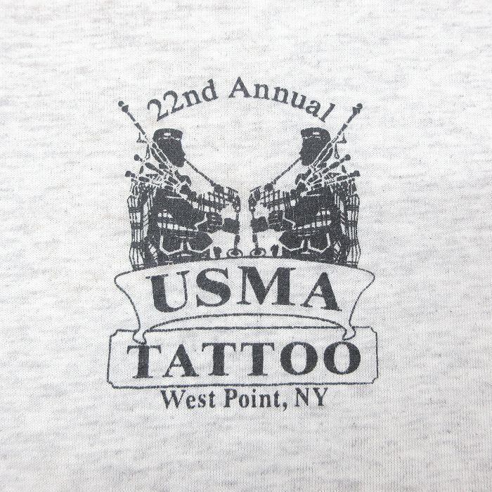 XL/古着 ヘインズ 半袖 ビンテージ Tシャツ メンズ 00s USMA タトゥー 大きいサイズ クルーネック 薄グレー 霜降り 25jul15 中古_画像3