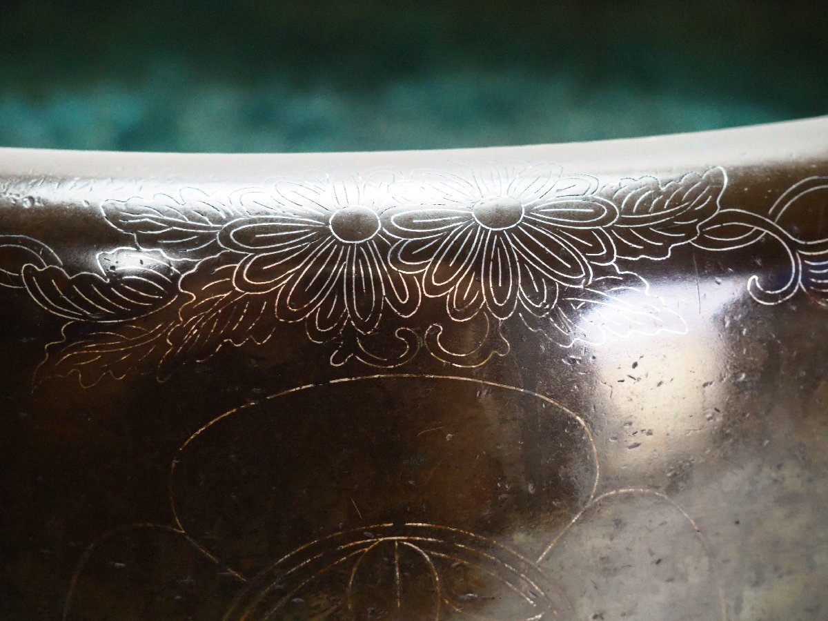 時代　唐銅　火鉢　獣面三足　骨董　アンティーク　瓶掛け　五徳付　茶道具 蔵出し 中国古玩 唐物 唐銅 饕餮紋耳付火鉢 古美術品 伝統工芸品