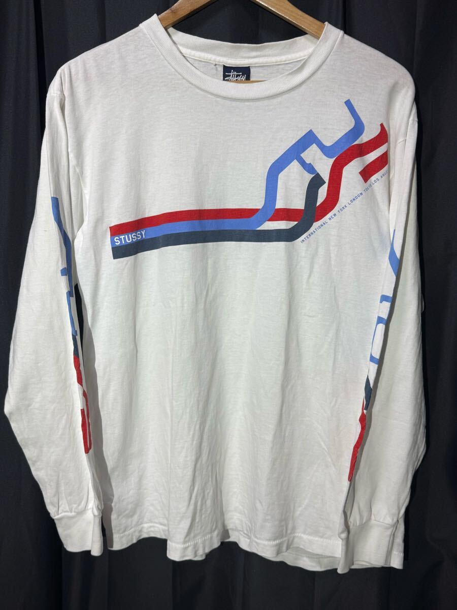 old stussy✴︎90s✴︎ロンt 90s OLD STUSSY ロゴプリント Tシャツ 長袖 ロンT ホワイトL USA