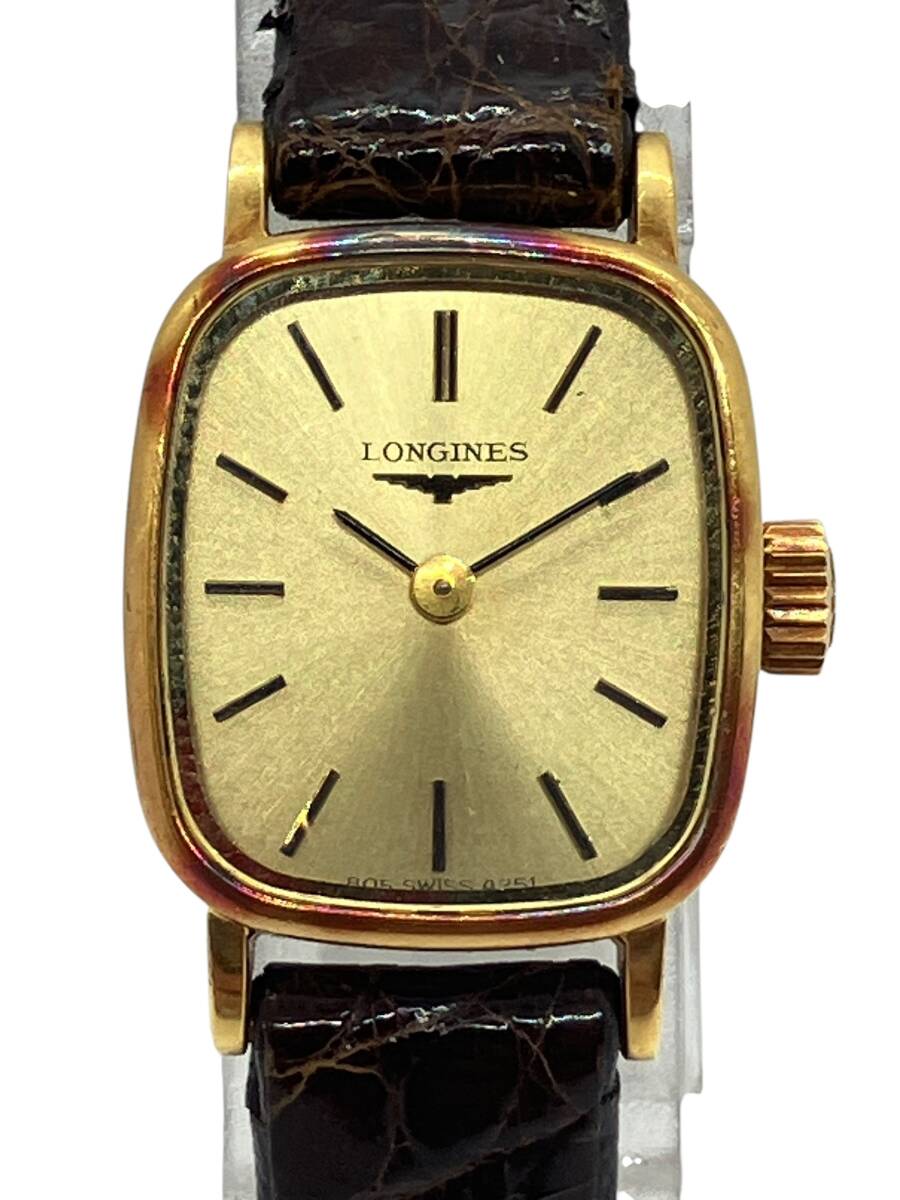 【美品】 LONGINES ロンジン 腕時計 手巻き ゴールド文字盤 2針 LONGINES ロンジン スクエア レディース 腕時計 手巻き K18 2針