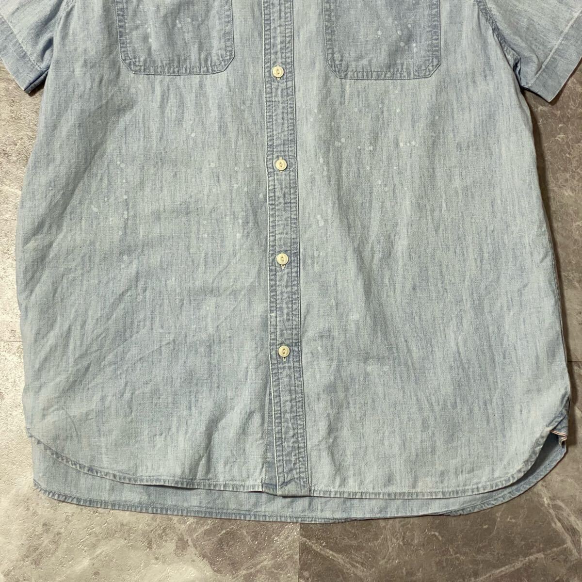 ポロラルフローレン 半袖 デニムポロシャツ ヴィンテージ加工 ペイント 極美品 希少 ペイント加工【POLO RALPH LAUREN】デニムシャツ ライト