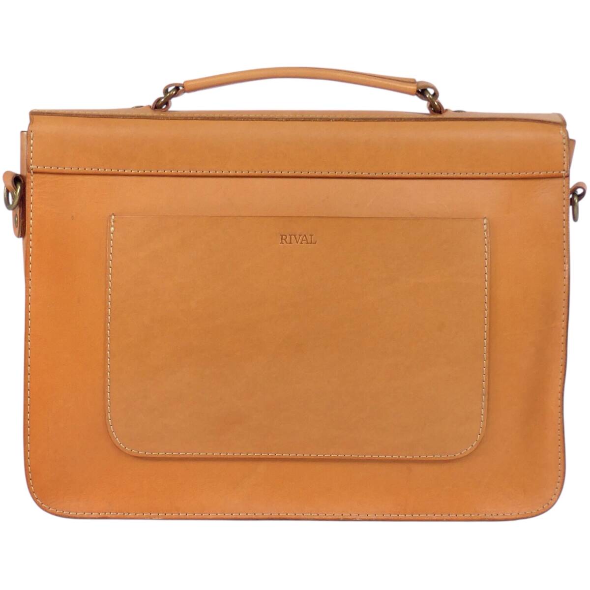 即決★RIVAL★オールレザー ビジネスバッグ ショルダーバッグ 2way リヴァル メンズ 茶 キャメル 本革 ブリーフケース 斜め掛け 皮 通勤 A4_画像3