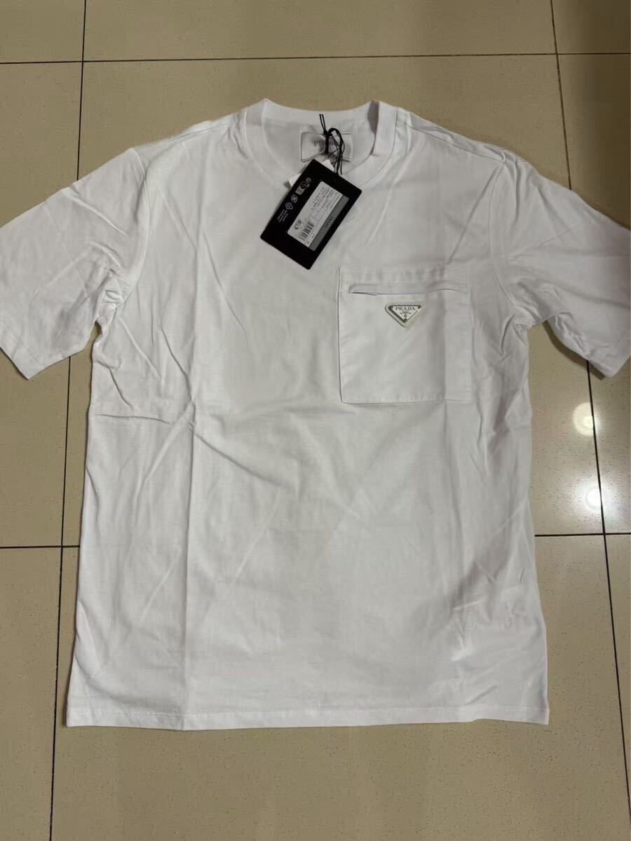 人気☆【PRADA】リナイロン&ジャージーTシャツ PRADA プラダ リナイロン ジャージー Tシャツ L ホワイト(文字