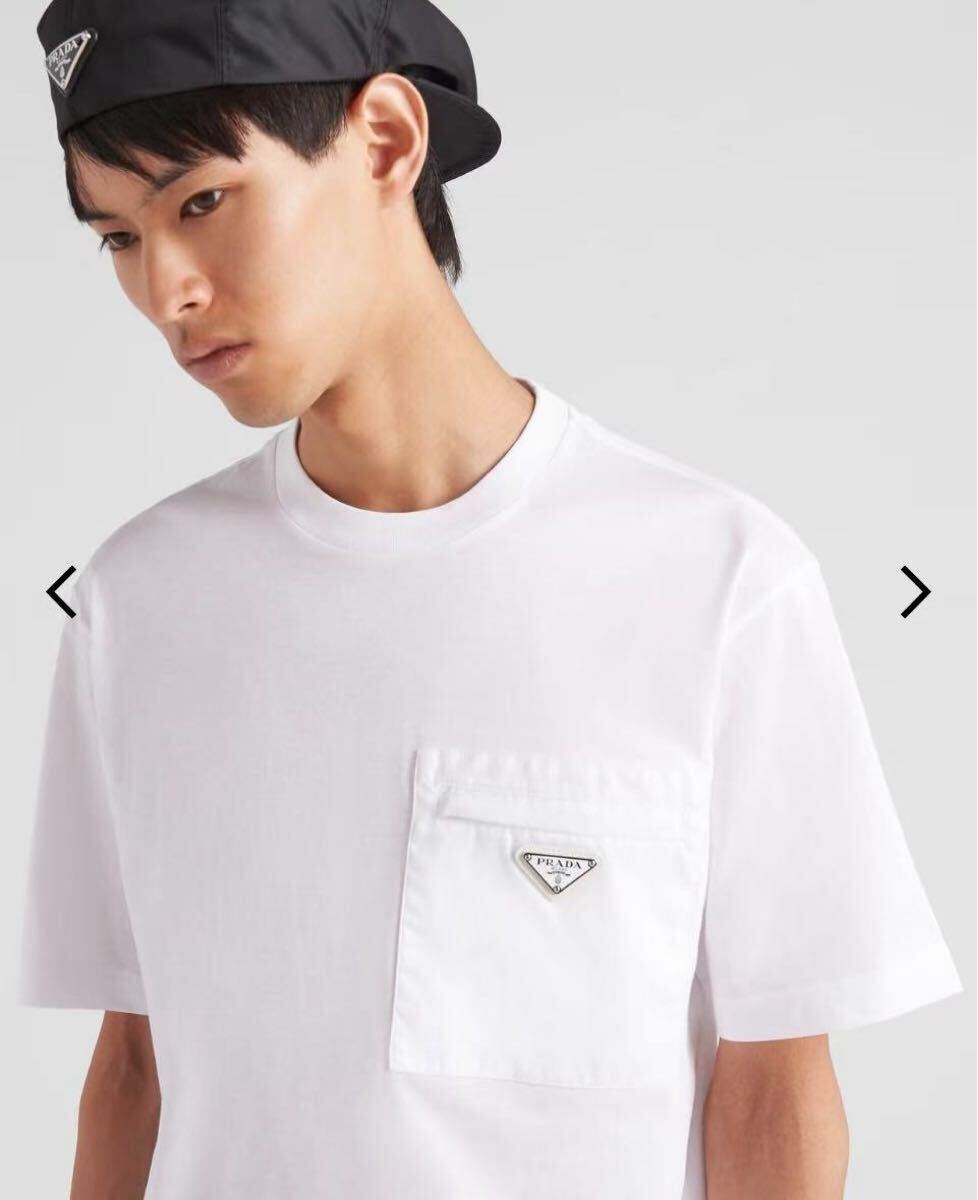 【PRADA】ジャージーとリナイロンのTシャツ PRADA プラダ リナイロン ジャージー Tシャツ L ホワイト(文字