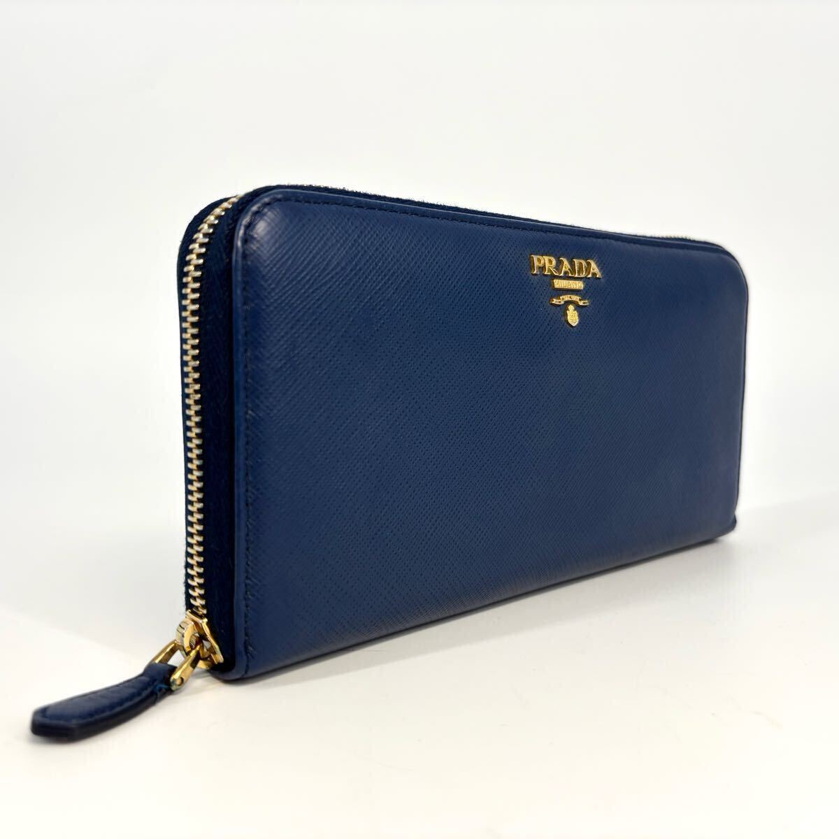 【極美品】PRADA プラダ 長財布 ネイビー サフィアーノ ゴールドロゴ 美品/希少色 PRADA プラダ 長財布 サフィアーノレザー ゴールド