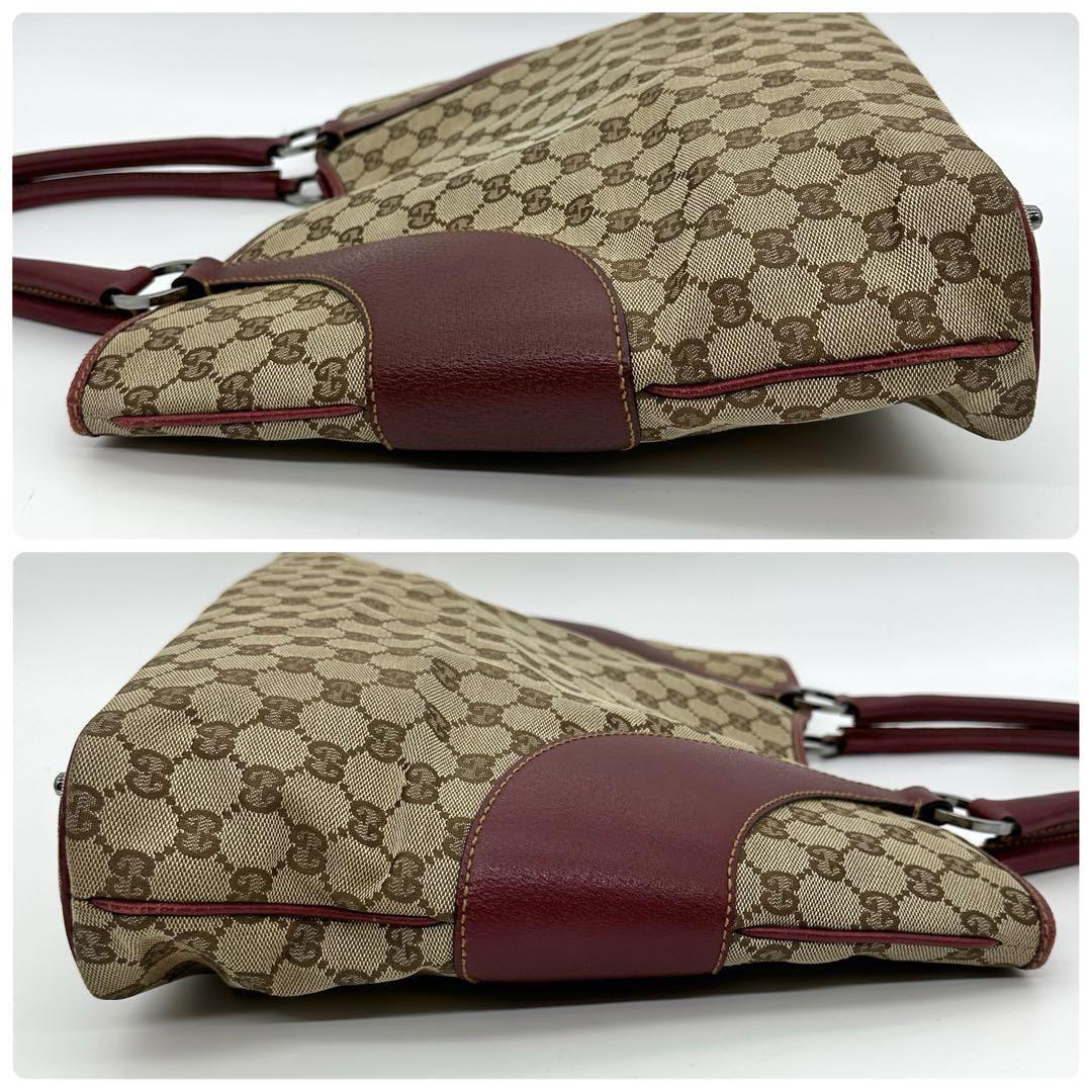 GUCCI グッチ キャンパス レザー GG柄 トートバッグ レッド A4 GUCCI グッチ トートバッグ GG キャンバス レザー A4サイズ