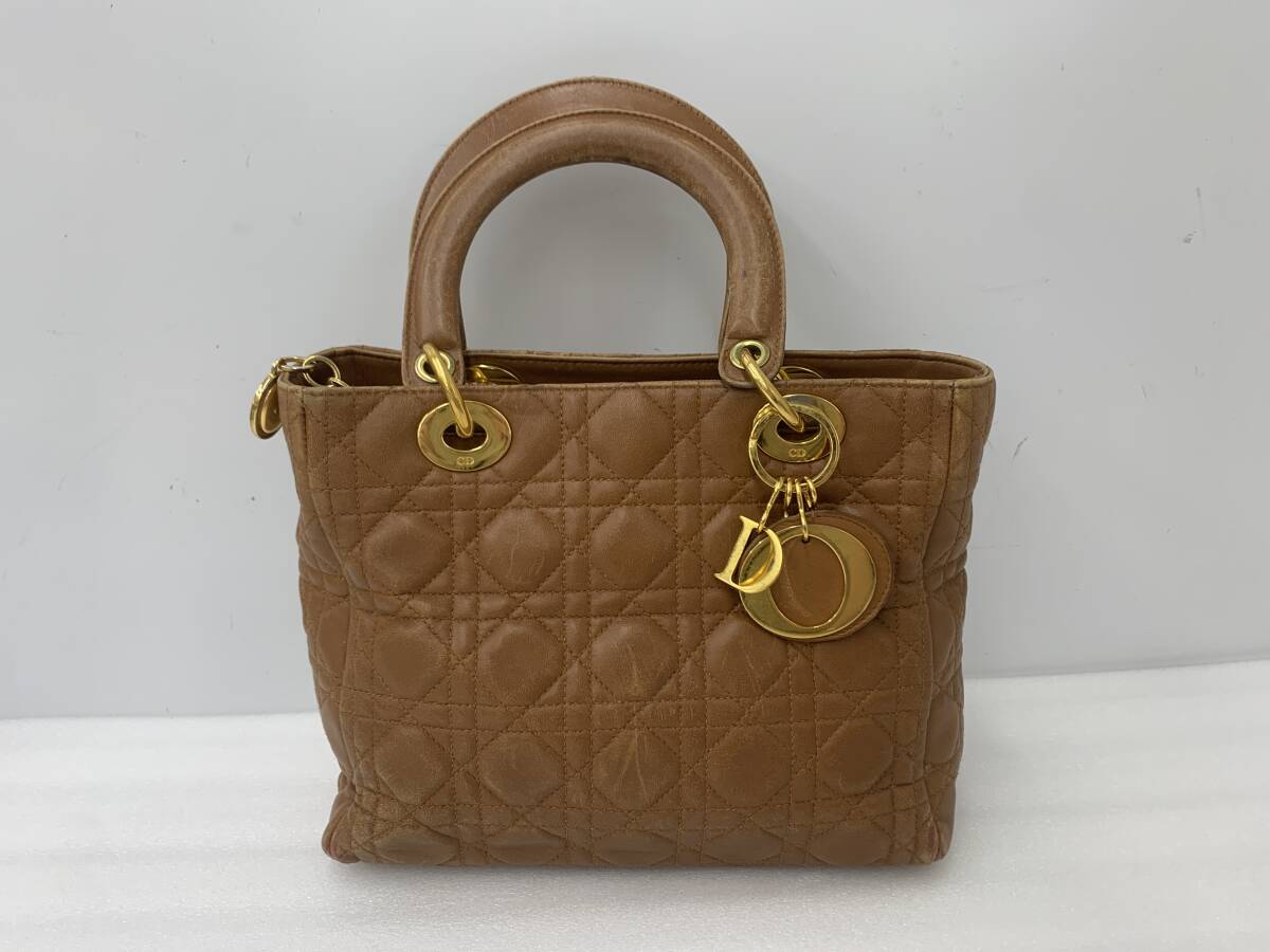クリスチャンディオール ハンドバッグ カナージュ ライトブラウン ゴールド 10/113☆Christian Dior クリスチャンディオール レディ