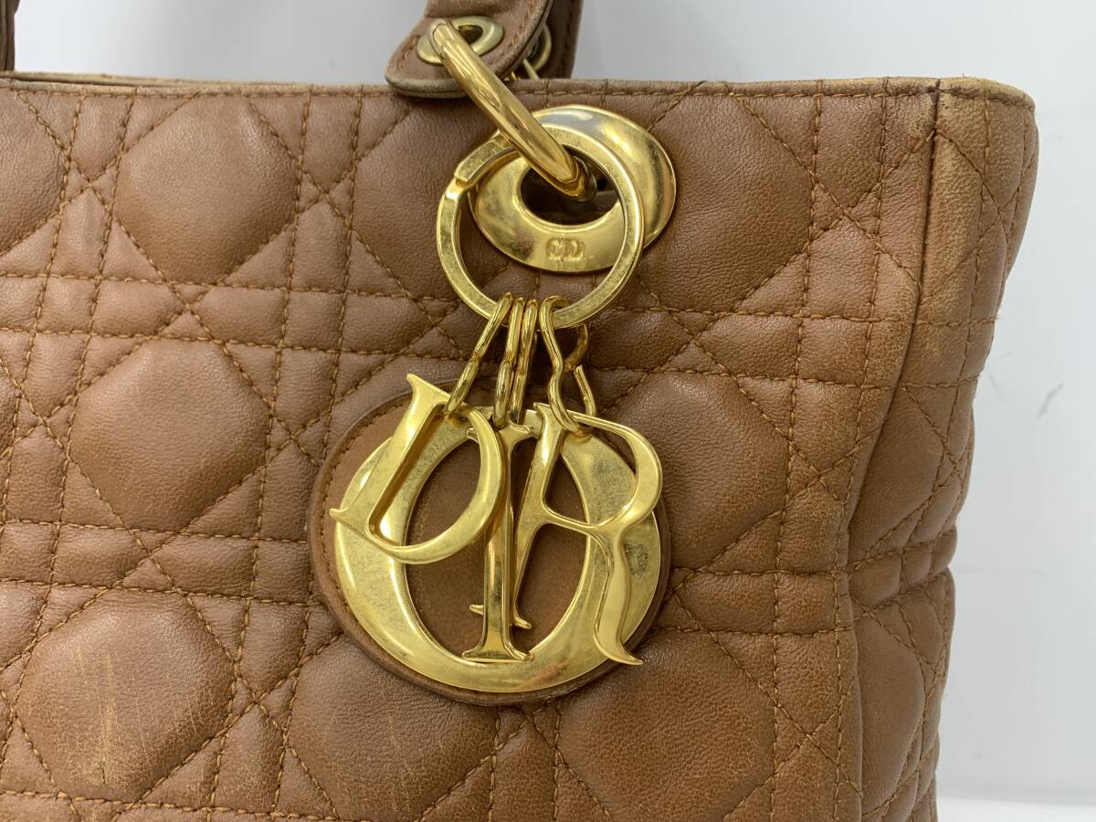 クリスチャンディオール ハンドバッグ カナージュ ライトブラウン ゴールド 10/113☆Christian Dior クリスチャンディオール レディ