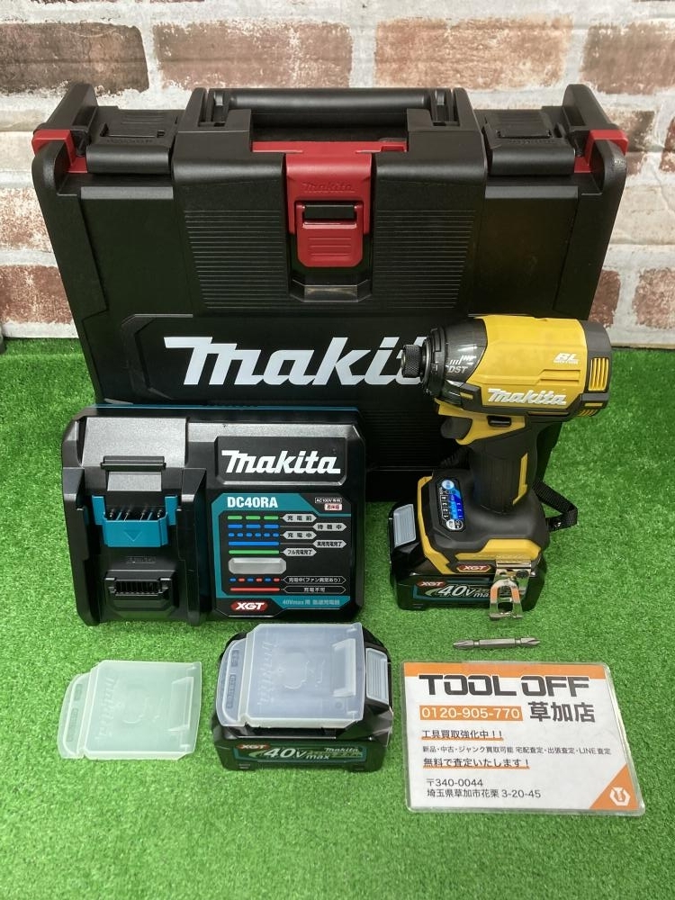 ★未使用 保管品 makita【マキタ TD002GDXFY 40Vmax 2.5Ah 充電式インパクトドライバ バッテリー2個，急速充電器付き】 001♪未使用品♪マキタ makita 40Vmax充電式インパクトドライバ TD002GDXFY