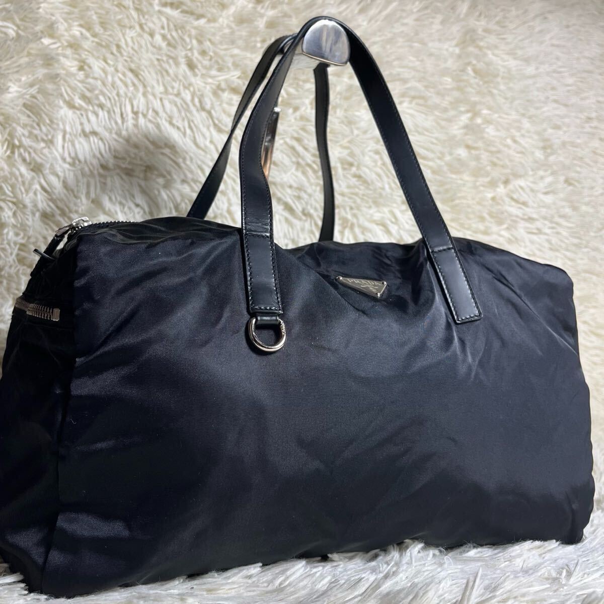 極美品 プラダ ミニボストンバッグ ナイロン 三角ロゴ ブラック 4483 美品】 PRADA プラダ ミニボストン ボストンバッグ 三角ロゴ