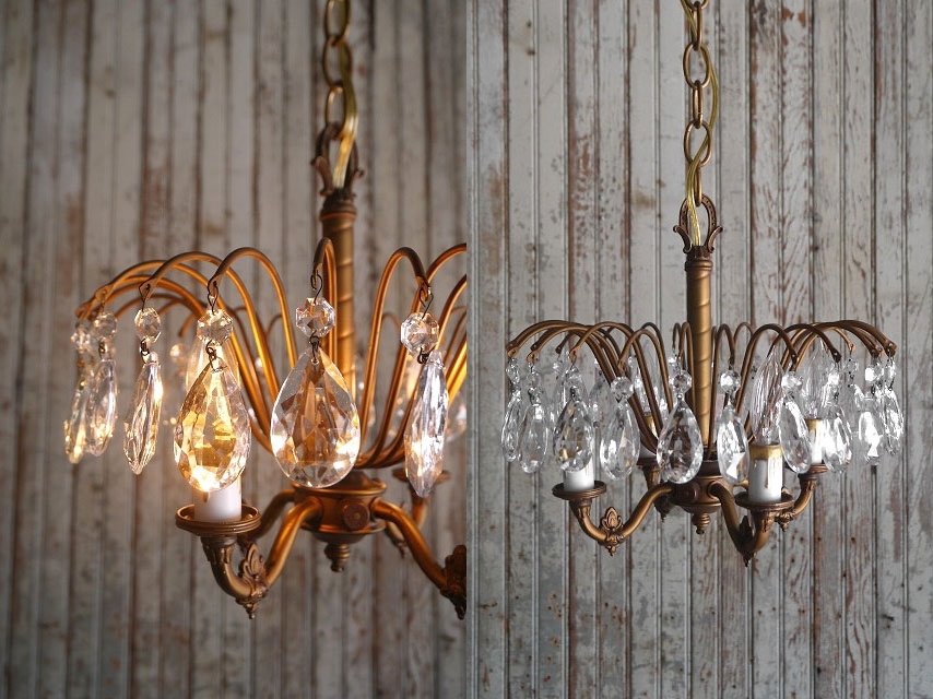 アンティーク　メタル×ガラス装飾　4灯シャンデリア [als-371]ビンテージライトUSAコレクションインテリアハンギングペンダント_画像3