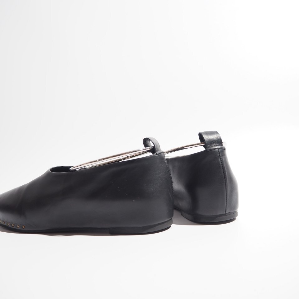 R0409P　▼JIL SANDER ジルサンダー▼　アンクルリング レザー シューズ ブラック 36.5/23cm リングシューズ フラット パンプス 黒 rb mks