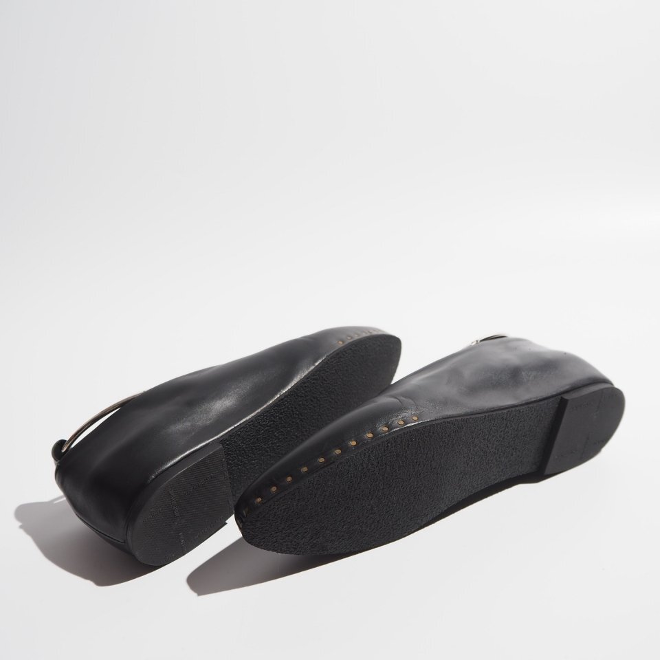 R0409P　▼JIL SANDER ジルサンダー▼　アンクルリング レザー シューズ ブラック 36.5/23cm リングシューズ フラット パンプス 黒 rb mks