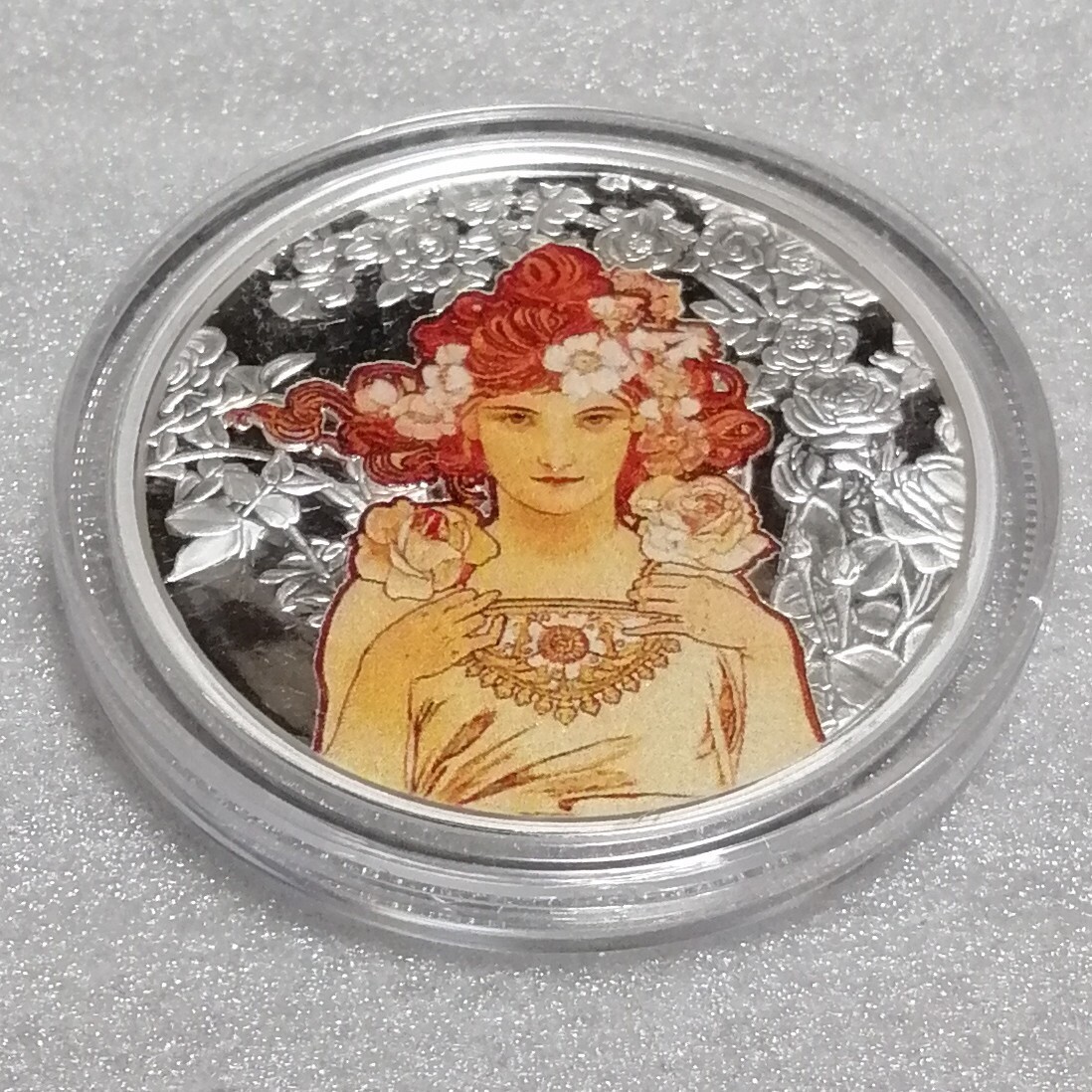 アルフォンス・ミュシャ 銀 ラウンド 純銀 銀貨 カラー プルーフ