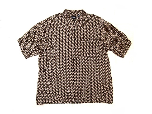 puritan ピューリタン XL レーヨン 半袖シャツ 黒 ブラック系 ベージュ グリーン系柄_画像1