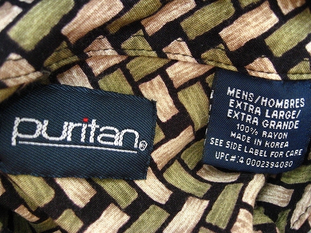 puritan ピューリタン XL レーヨン 半袖シャツ 黒 ブラック系 ベージュ グリーン系柄_画像6
