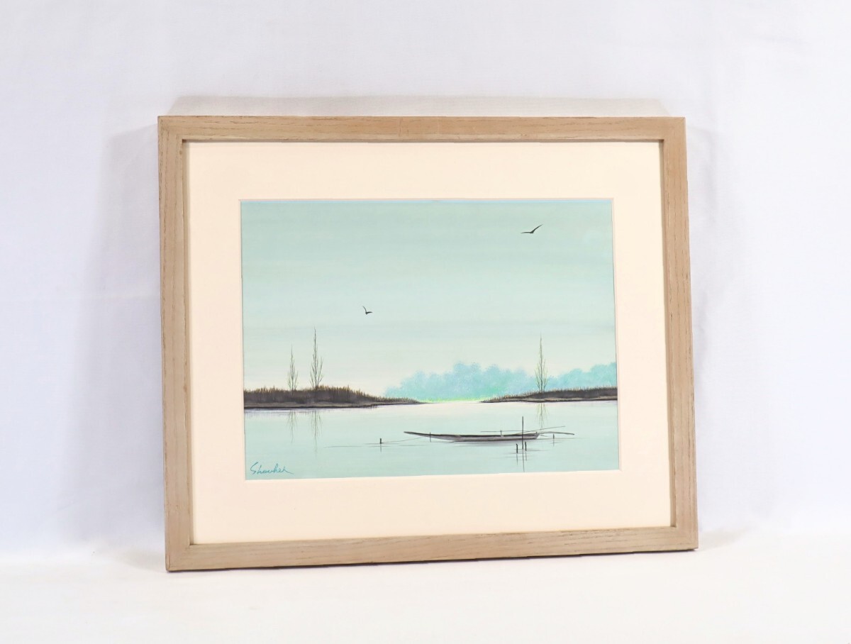 真作 山崎祥平 油彩「或る日 二人で空に舞う」画寸