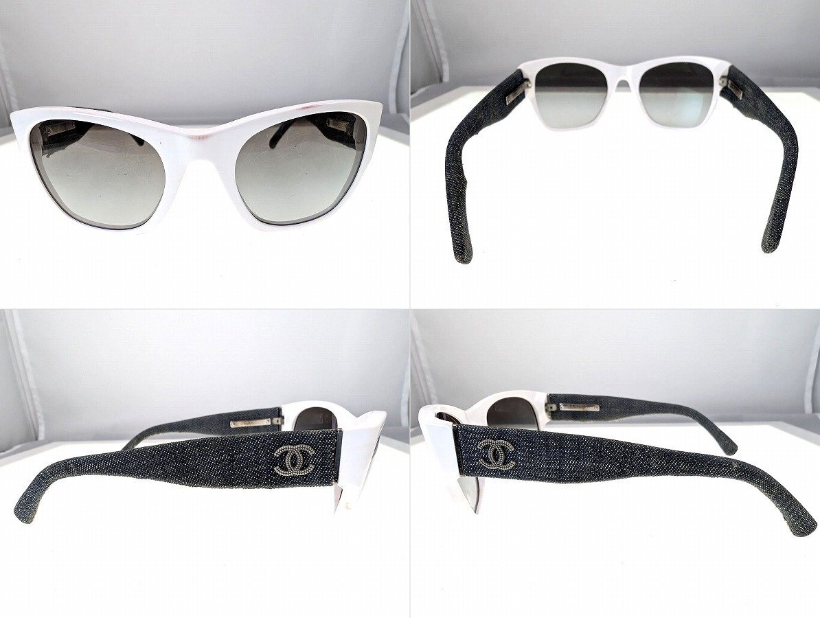 CHANEL シャネル サングラス 2點まとめて レザーチェーン 5465-Q-A C.622/S6?デニム テンプル 中古品 ケース1點付屬[329126