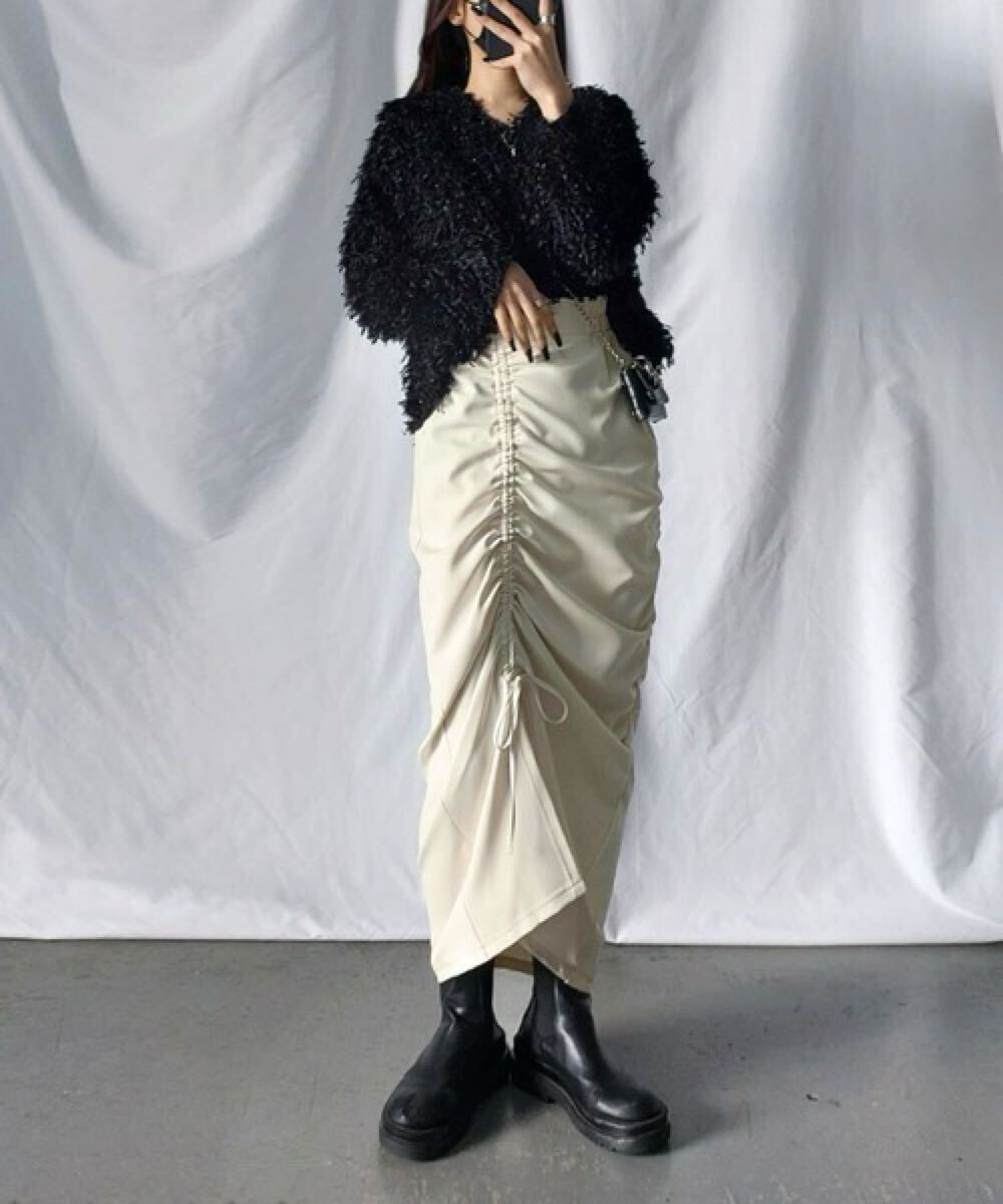 【送料無料】スカート me+em select，ミームセレクト　スリットスカート　アイボリー　Lサイズ_画像3