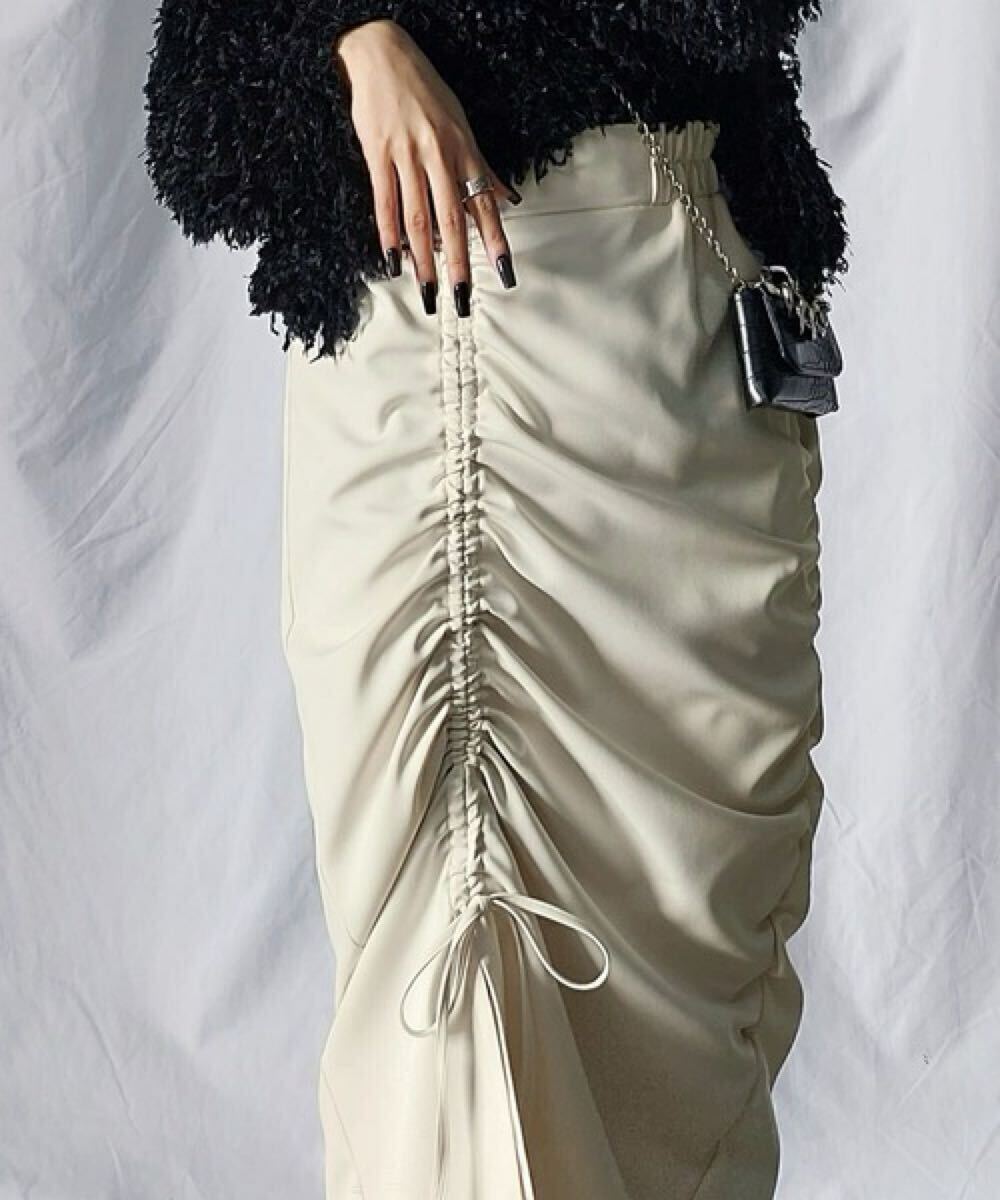 【送料無料】スカート me+em select，ミームセレクト　スリットスカート　アイボリー　Lサイズ_画像4