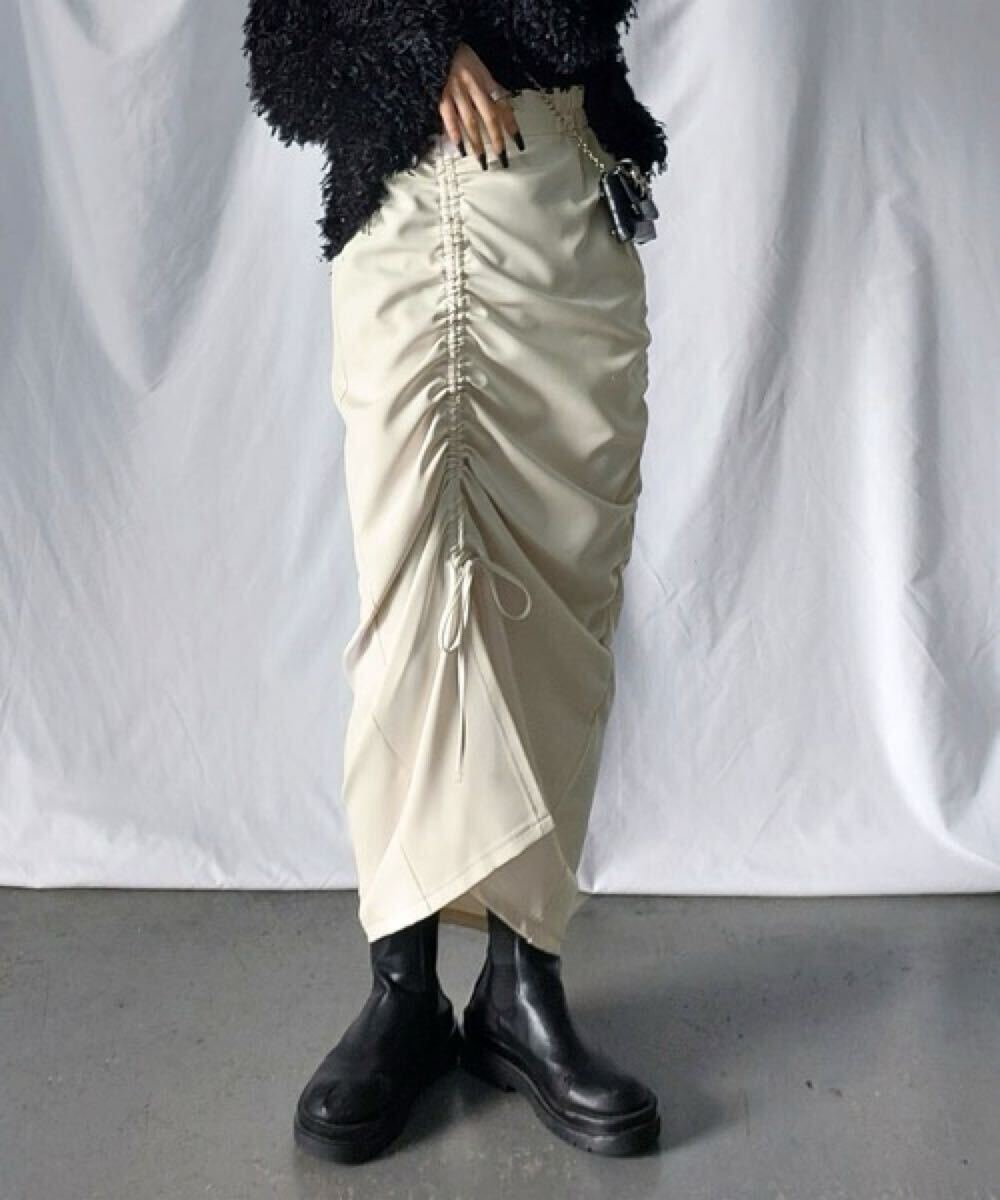 【送料無料】スカート me+em select，ミームセレクト　スリットスカート　アイボリー　Lサイズ_画像5