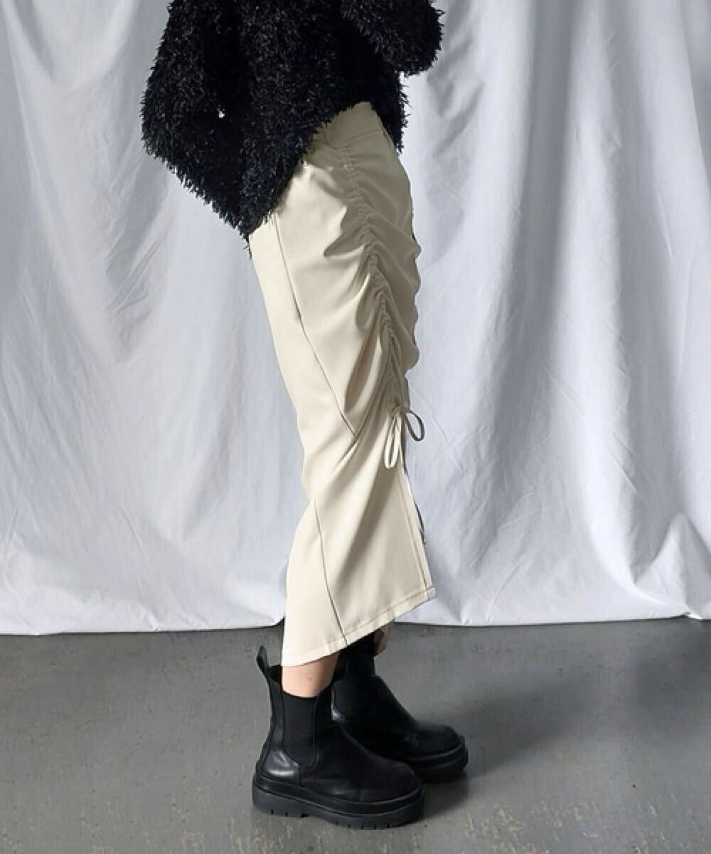 【送料無料】スカート me+em select，ミームセレクト　スリットスカート　アイボリー　Lサイズ_画像6