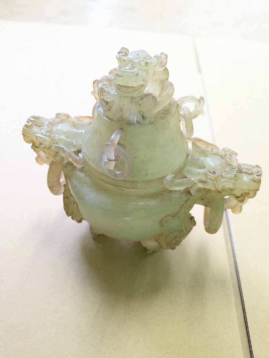 【希少♡縁起物】中国 玉石 三足香炉 骨董品 □n【1円〜翡翠.三足香炉.中国美術.香炉.天然石.玉石.中国古玩