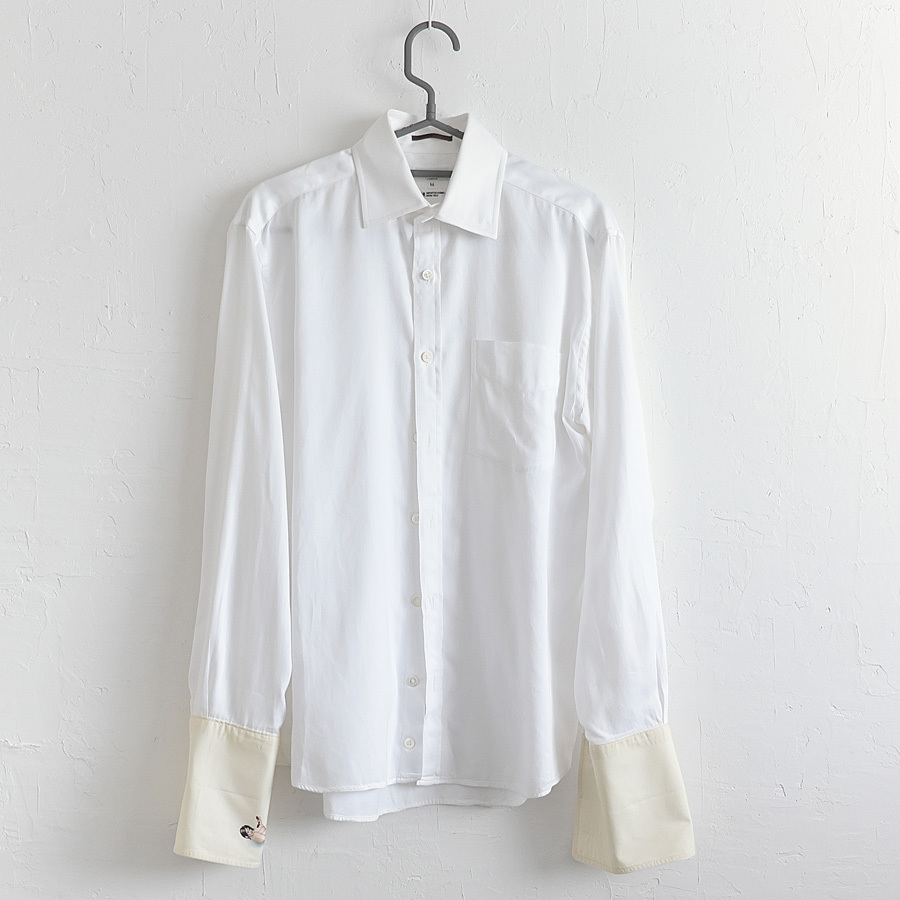 ★Paul Smith LONDON★ポール?スミス ダブルカフスカラー セクシー ヌードガール 長袖ボタンシャツ サイズM /日本制/ホワイト/KS23E008