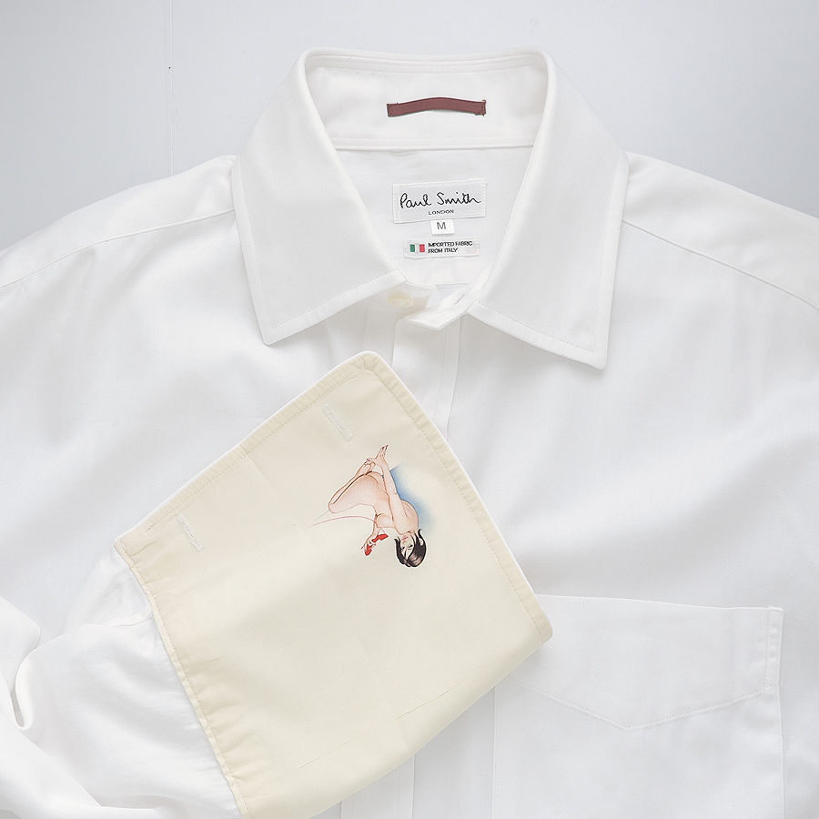 ★Paul Smith LONDON★ポール?スミス ダブルカフスカラー セクシー ヌードガール 長袖ボタンシャツ サイズM /日本制/ホワイト/KS23E008