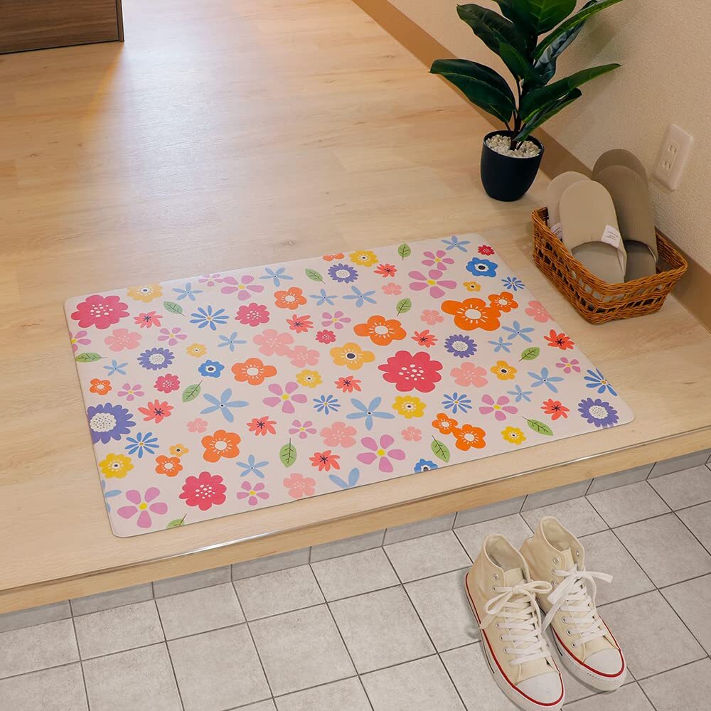 ベストコ 玄関マット 室内 60×90cm お手入れ簡単 防炎 防カビ 抗菌 防臭 ポピー 花柄 ND-5193 掃除機らくらく玄関マット_画像3