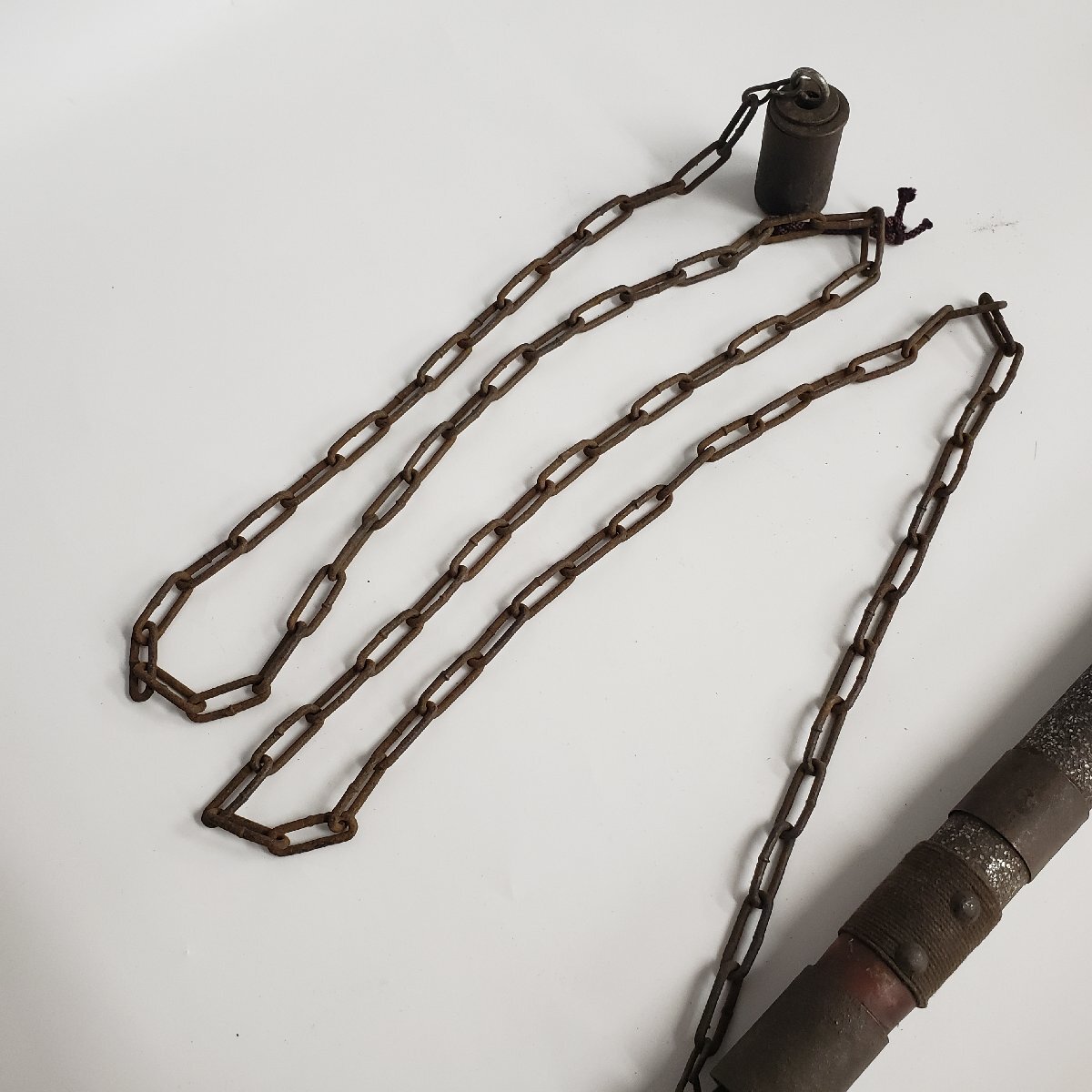 古い鎖鎌 時代武具 鉄製 鉄地鎌 鉄地分銅 武術 護身 忍者 鎖鎌術