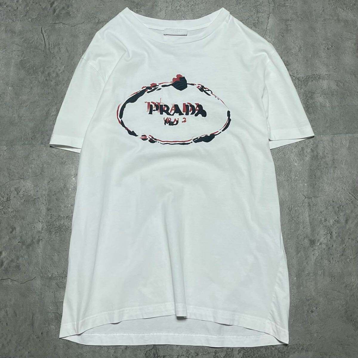 【希少】PRADA Tシャツ オーバーサイズ ロゴ 半袖 ホワイト 現行タグ/希少XLサイズ】プラダ PRADA 刺繍ロゴ ビッグロゴ