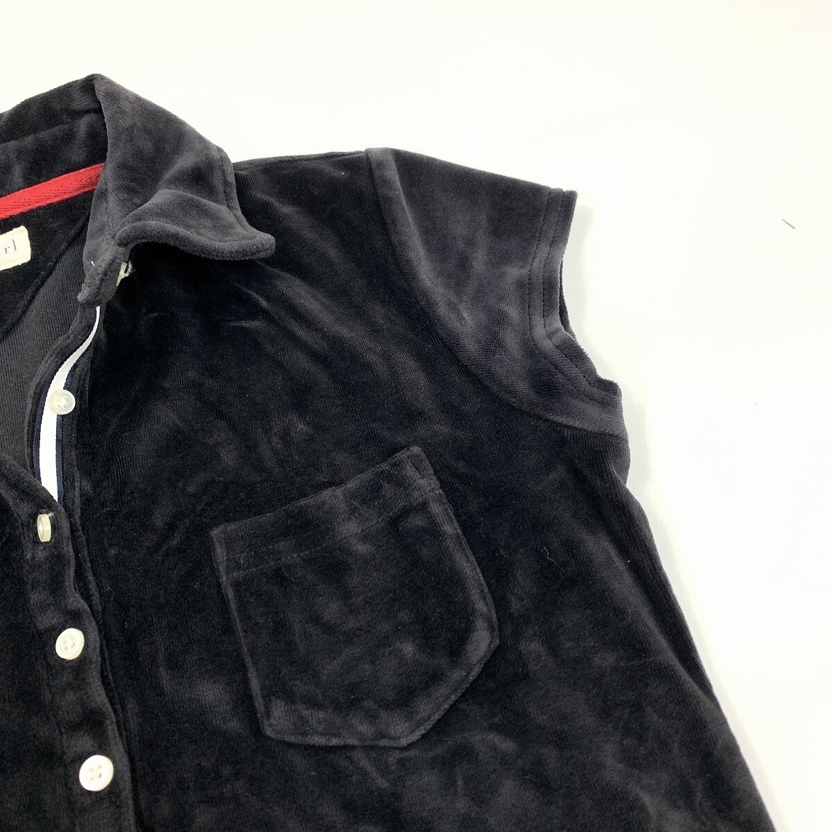 tommy girl トミーガール ひざ丈ワンピース 半袖 ポロシャツ パイル生地 綿 コットン 黒 ブラック M YC771_画像2