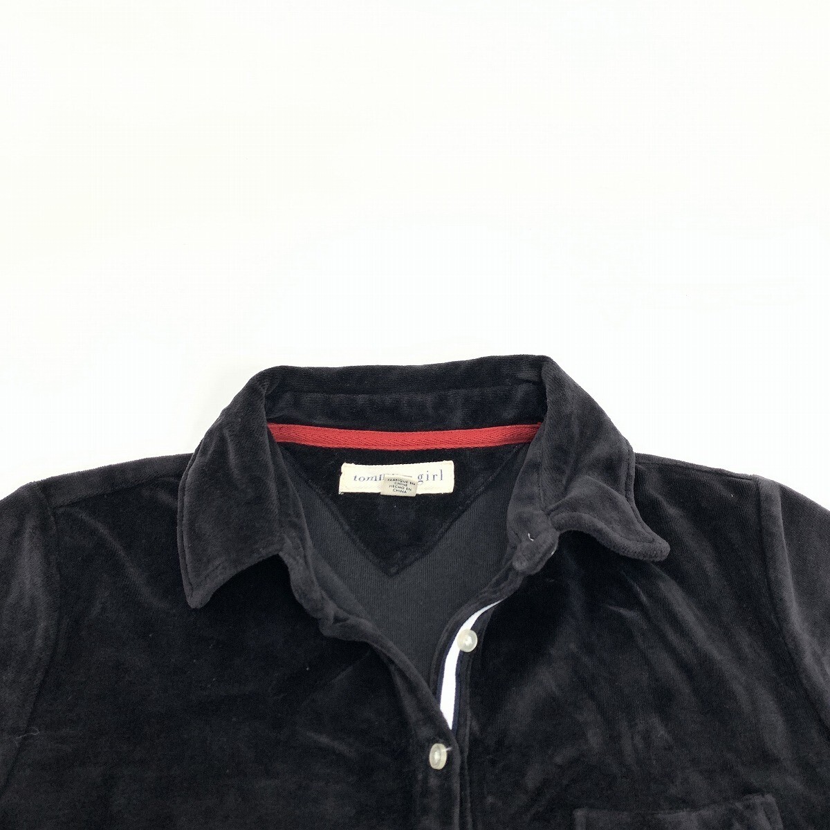 tommy girl トミーガール ひざ丈ワンピース 半袖 ポロシャツ パイル生地 綿 コットン 黒 ブラック M YC771_画像3