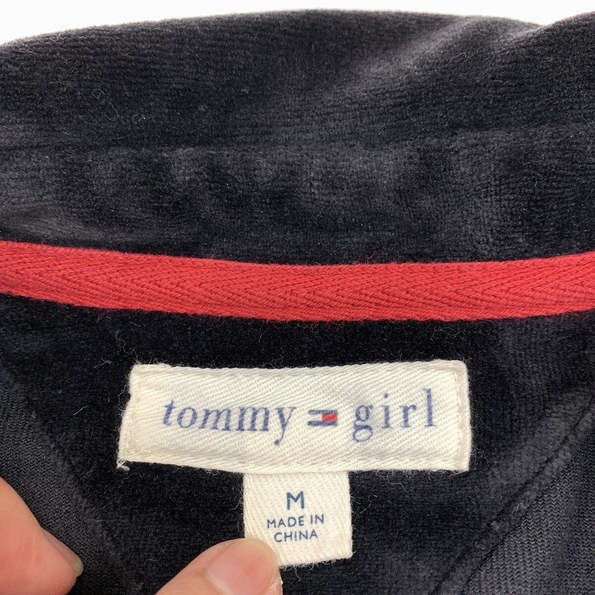 tommy girl トミーガール ひざ丈ワンピース 半袖 ポロシャツ パイル生地 綿 コットン 黒 ブラック M YC771_画像5