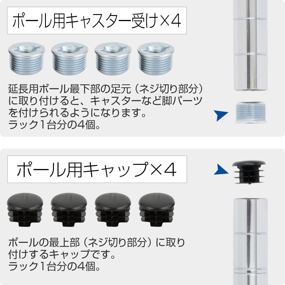 ドウシシャ ルミナスラック スチールラック ポール分割パーツセット ジョイントセット 4個 AJ-25R ポール径25mm ネジ式キャスター受け_画像2