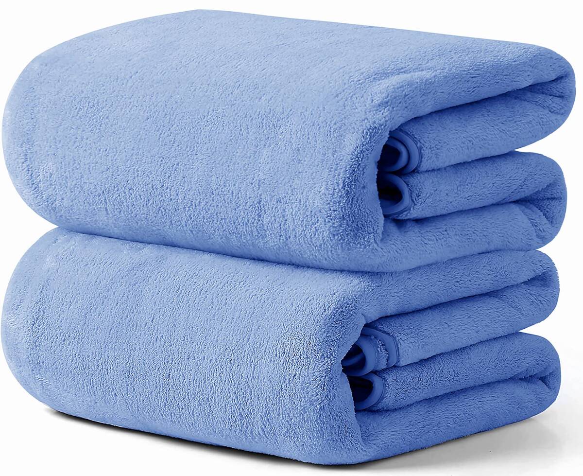 バスタオル [HOSUR 2枚 タオルセット ブルー] ふわふわ 肌触り 吸水速乾 ホテル仕様 タオル エステタオル 業務用 マイクロファイバー_画像1