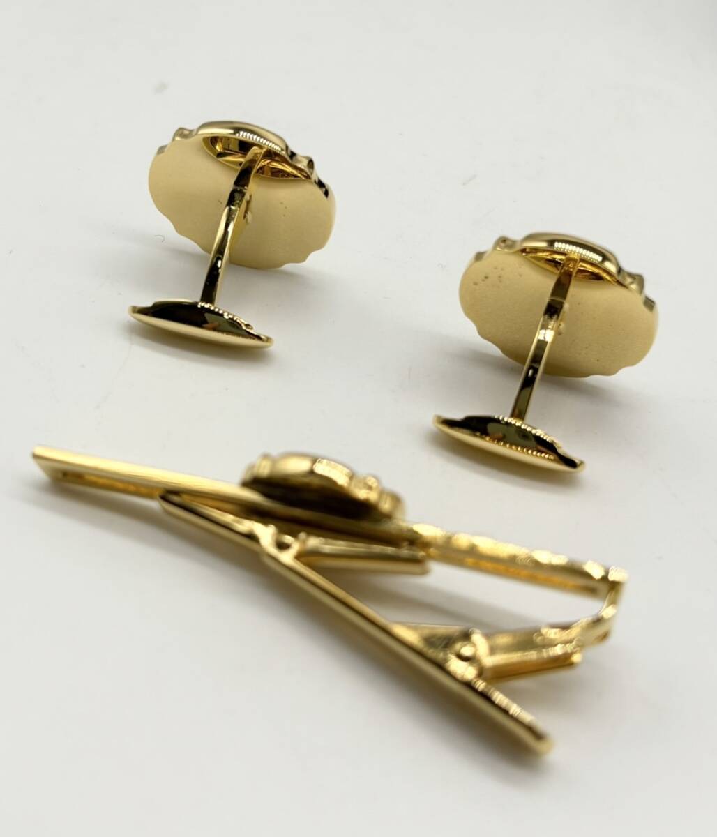 【Pan du Piaa】 カフス＆ネクタイピン セット ゴールドカラー 船 ケース付_画像5