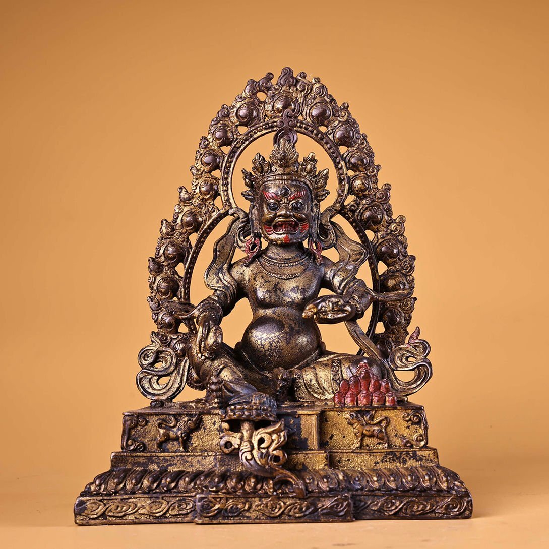 金属 彫刻 古美術 ◇羽彰・古美術◇Y4080清時代 銅製高浮彫鏨刻塗金黄財神仏像仏像