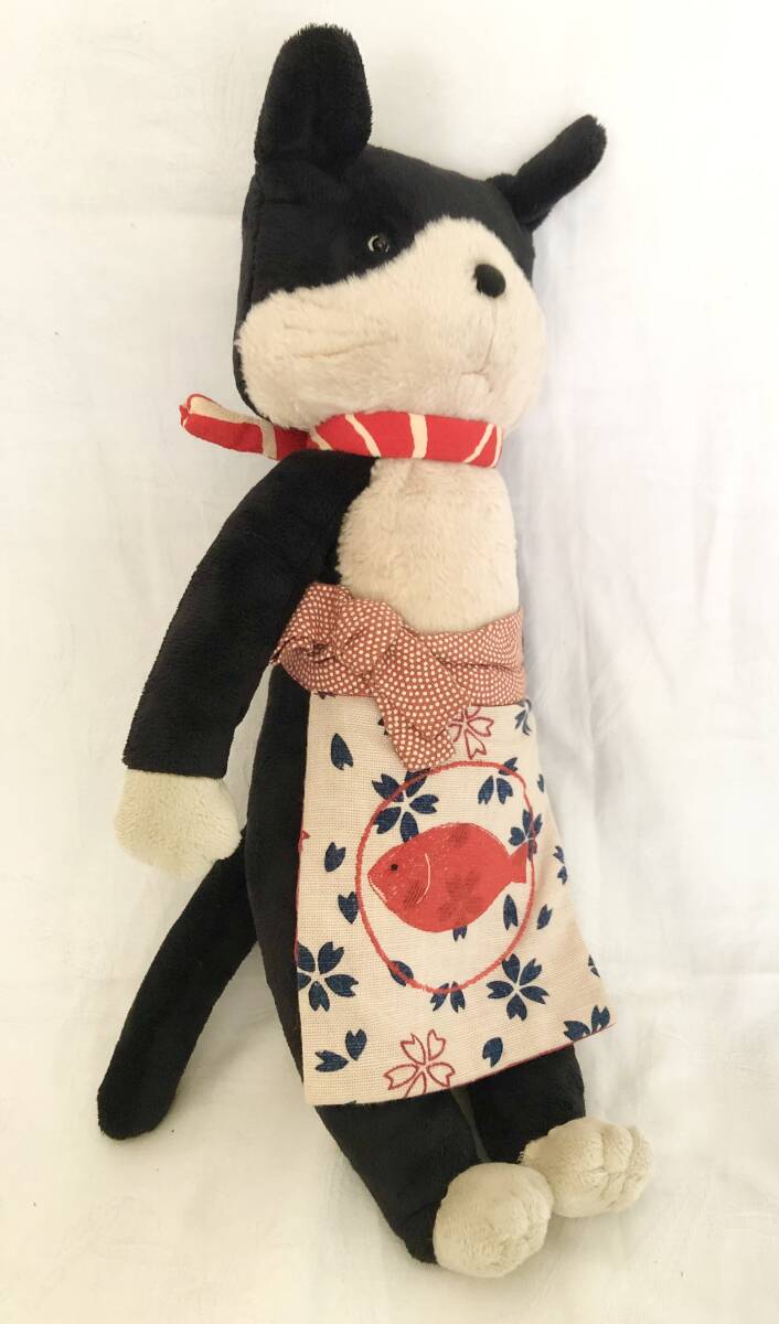 有田ちゃぼ ハンドメイド 白黒ねこ ぬいぐるみ / 鎌倉Q工房 レトロ館　だいたいの大きさ　高：44cm_画像8