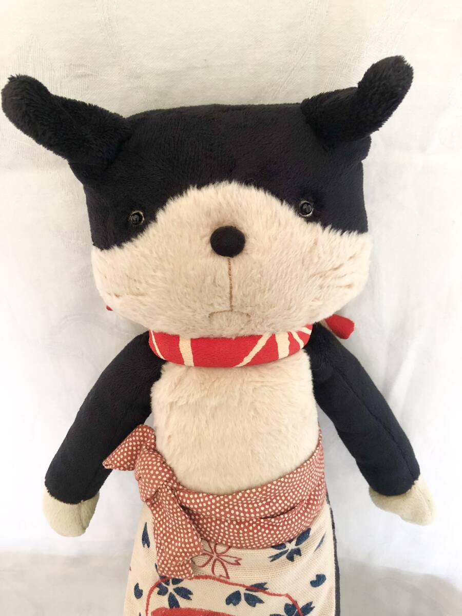 有田ちゃぼ ハンドメイド 白黒ねこ ぬいぐるみ / 鎌倉Q工房 レトロ館　だいたいの大きさ　高：44cm_画像4