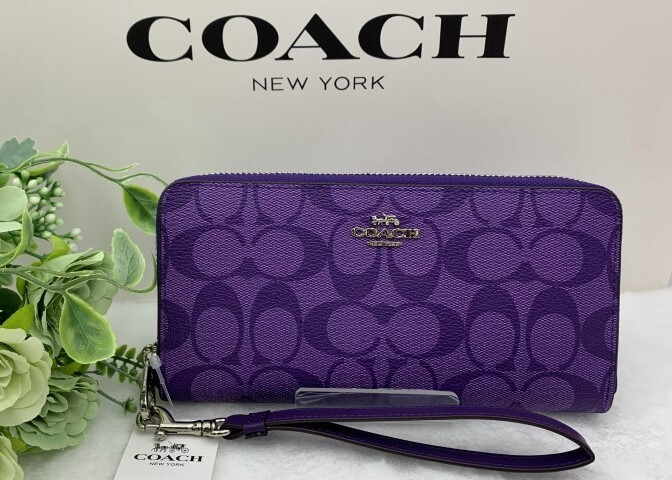 購入者決定 COACH コーチ シグネチャー ロングジップ ウォレット パープル COACH 財布 コーチ 長財布 パープル レディース 贈り物 ギフト