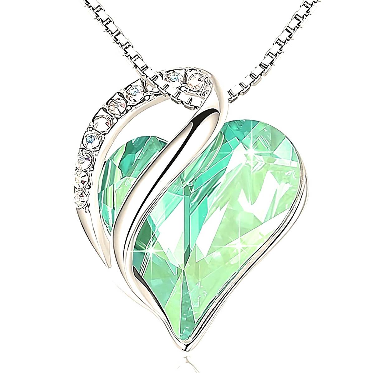 新品★送料無料★若草色ペリドットハート 虹ダイヤ プラチナ仕上 925シルバーネックレス 誕生日プレゼント旅行連休夏海ギフト国内発送_画像1