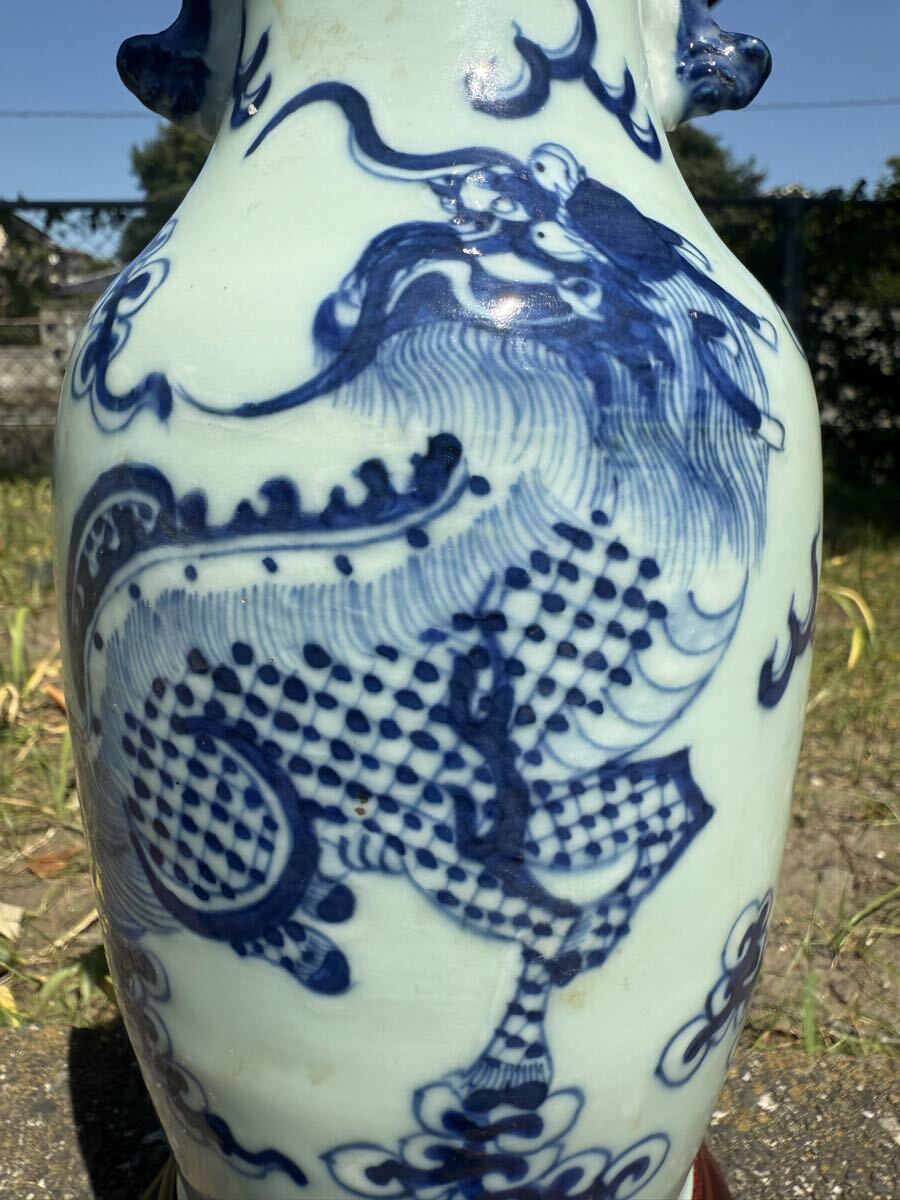 したん 中国美術 黒地に五彩 花瓶 時代物 清朝 箱無し 清代 清時代花瓶 時代物 唐物 中国美術 大花瓶 花入 花器 飾壺