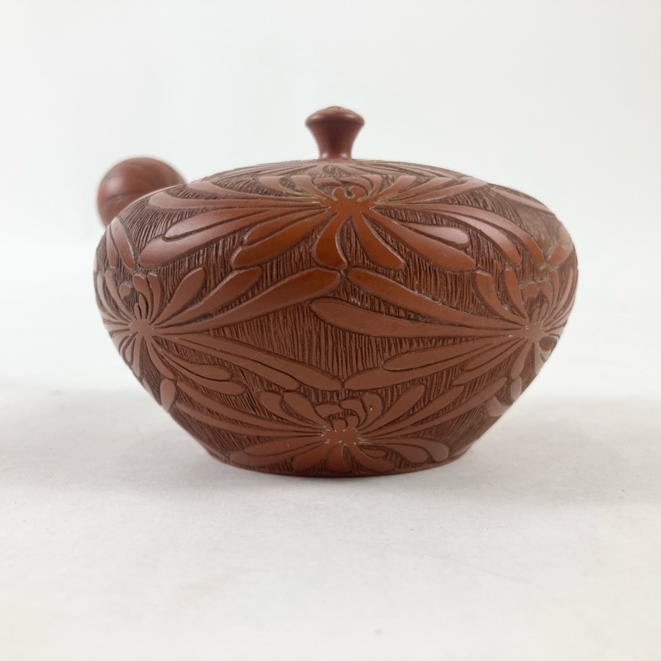 常滑焼 茶注 山田宝生の空き箱 供箱 常滑焼 山田宝生 菊彫朱泥急須 茶注 共箱 煎茶器 傷あり 茶道具